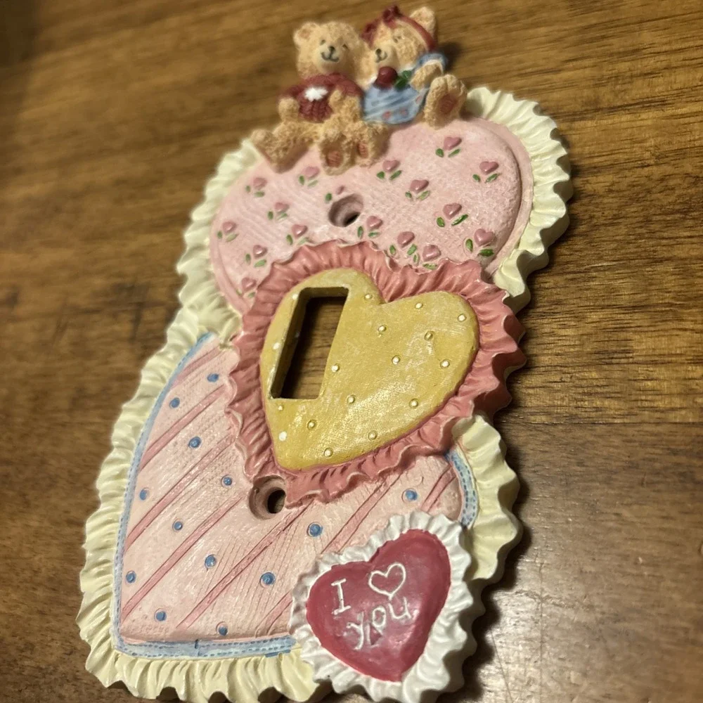 Vintage Figi Decorative Resin Light Switch Plates Teddy Bear Love Hearts Pink 💕